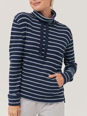LIKE NEW! Pact Organic Cotton Funnel Neck Striped Pullover Size Small